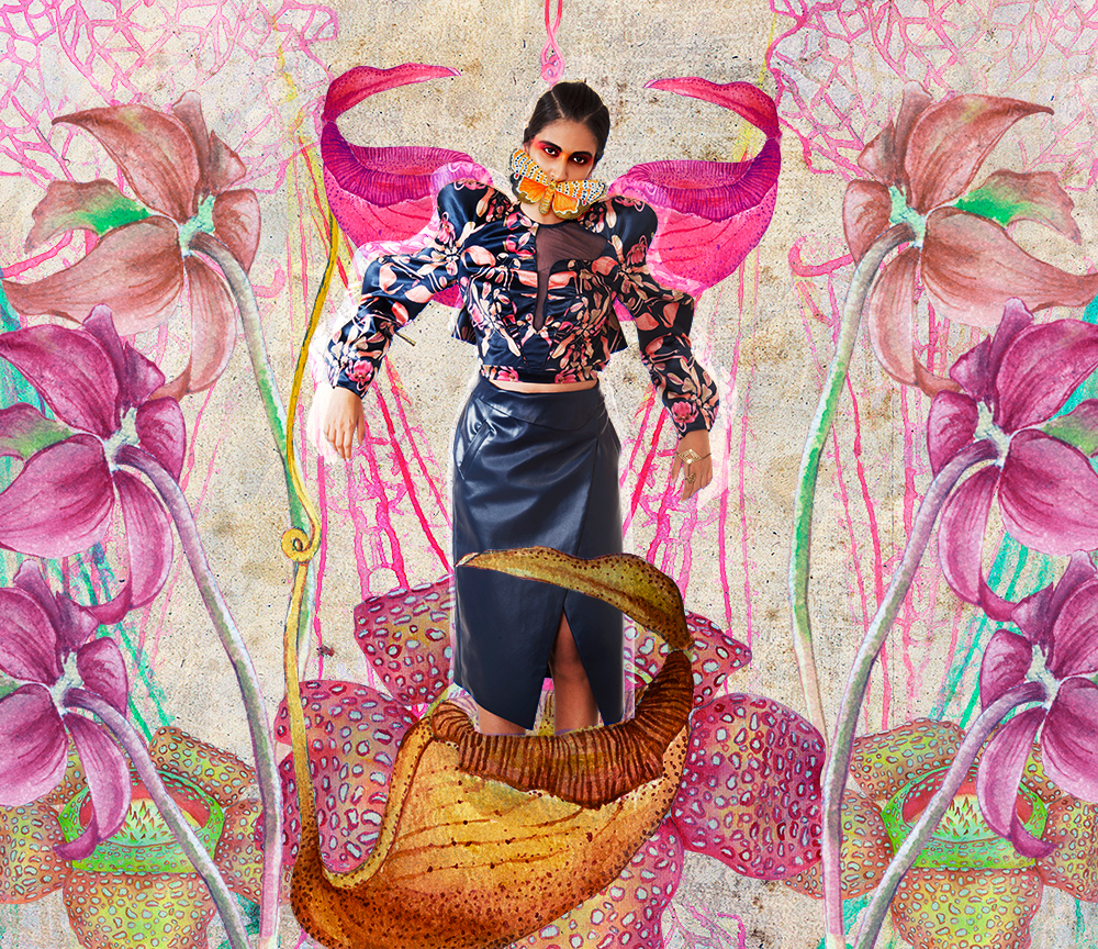 Art-of-Divya-Suvarna_Arunima-Majhi-Lakme-Fashion-Week-Collection_Venus-fly-trap_graphic-design_fashion-art_art-collaboration